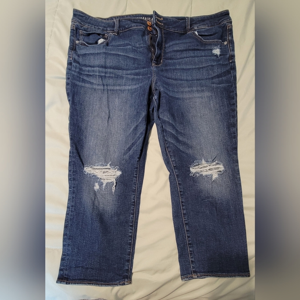 Classic Blue Distressed Crop Jeans 22 Short